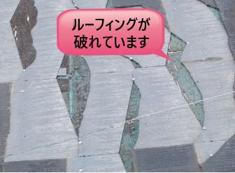 ルーフィング　破れ　劣化